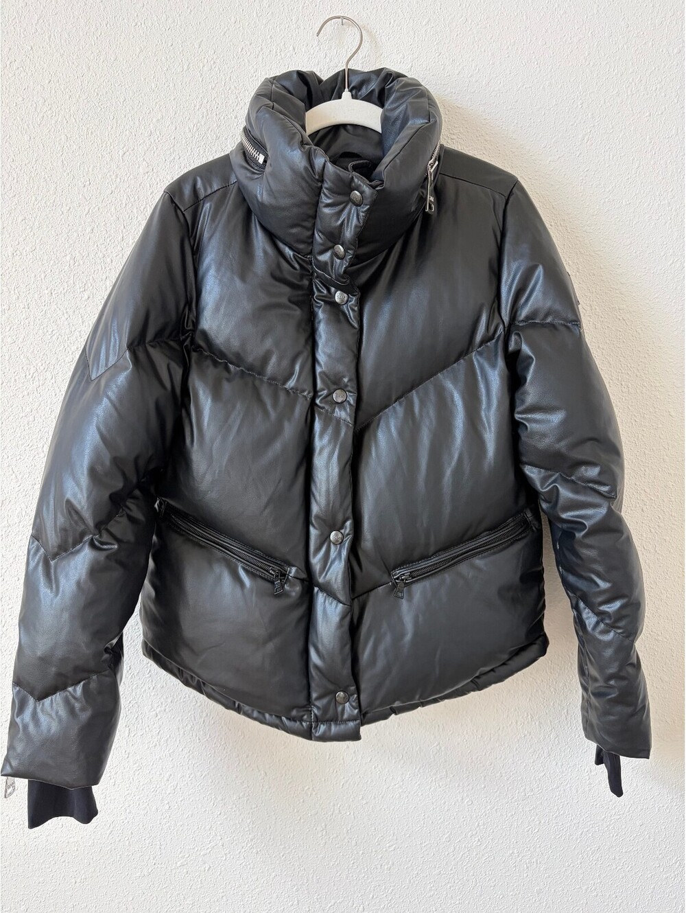 SAM New York Goose Down Vegan Leather Puffer Jacket Black Size Small